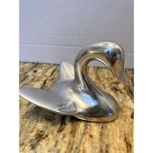 Vintage Hoselton Aluminum Polished Signed Canada 3Goose Swan Bird Silver